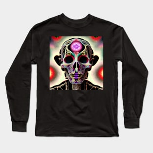 Trippy Psychedelic Ornate Skull 3 Long Sleeve T-Shirt